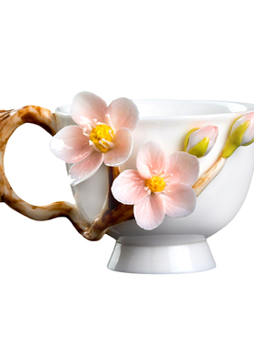 东方泥土非遗手工陶瓷花桃花杯