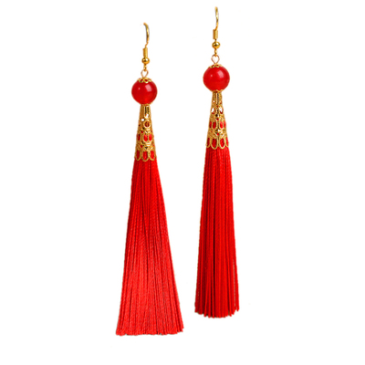 民族风流苏耳环长款女配旗袍走秀