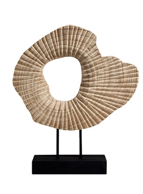 新中式侘寂放射木雕塑摆件