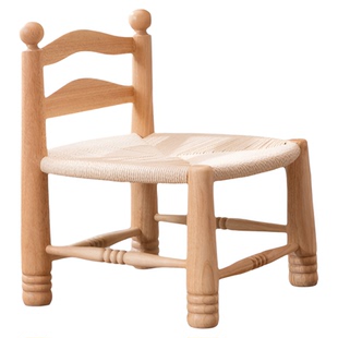 藤编法式中古矮椅子靠背椅实木小椅子矮凳换鞋凳复古茶椅矮脚椅