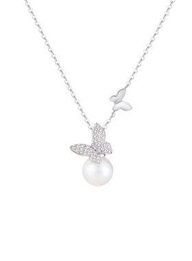阿吉豆项链女款时尚蝴蝶珍珠吊坠