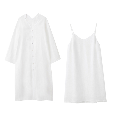 ZzZHANG苎麻法式吊带裙+开衫套装