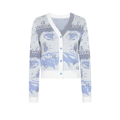 XG雪歌XJ111010B597长袖提花毛针织衫时尚春季新款短款开衫外套女