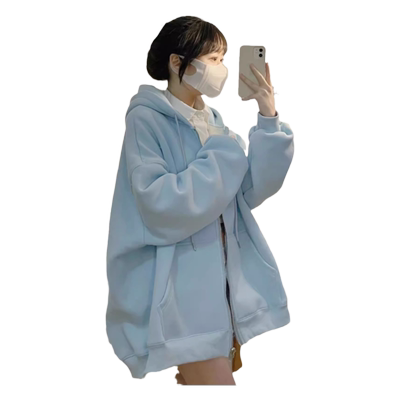加绒加厚连帽卫衣女宽松开衫外套