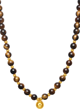 周六福项链金珠链坠S925银美拉德虎眼石转运珠复古跨年礼物送女友