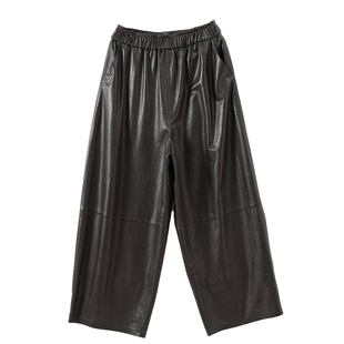 植鞣羊皮真皮高腰松紧腰百搭休闲直筒裤阔腿裤九分裤皮裤2025新款