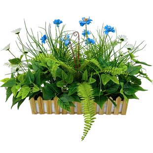 wo+仿真蒲公英狗尾草波斯菊混搭花艺栅栏花餐厅隔断墙边绿植装饰
