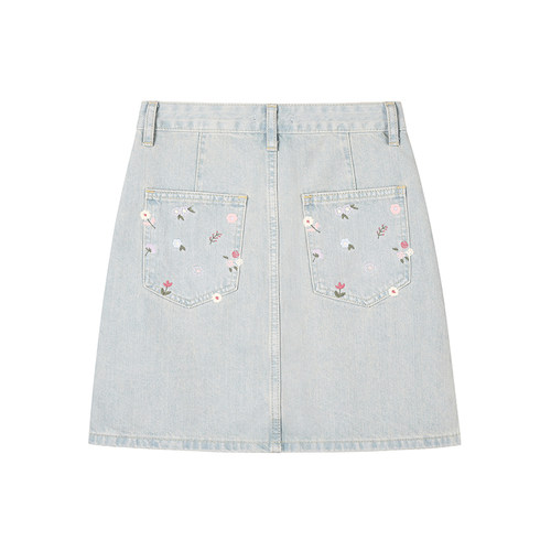 jmwomen浅色碎花高腰包臀a字牛仔短裙女夏季日系显瘦半身裙裙子