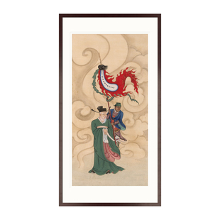 工笔神仙人物国画土地爷社神城隍画像佛堂法会供奉中式卷轴挂画框
