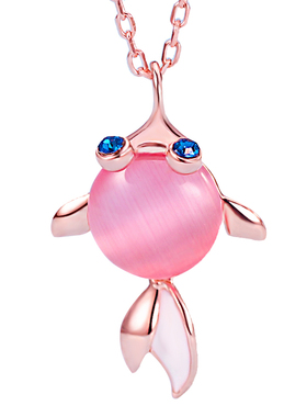 网红粉色金鱼套链时尚可爱小鱼项链简约个性S925银锁骨链女潮学生