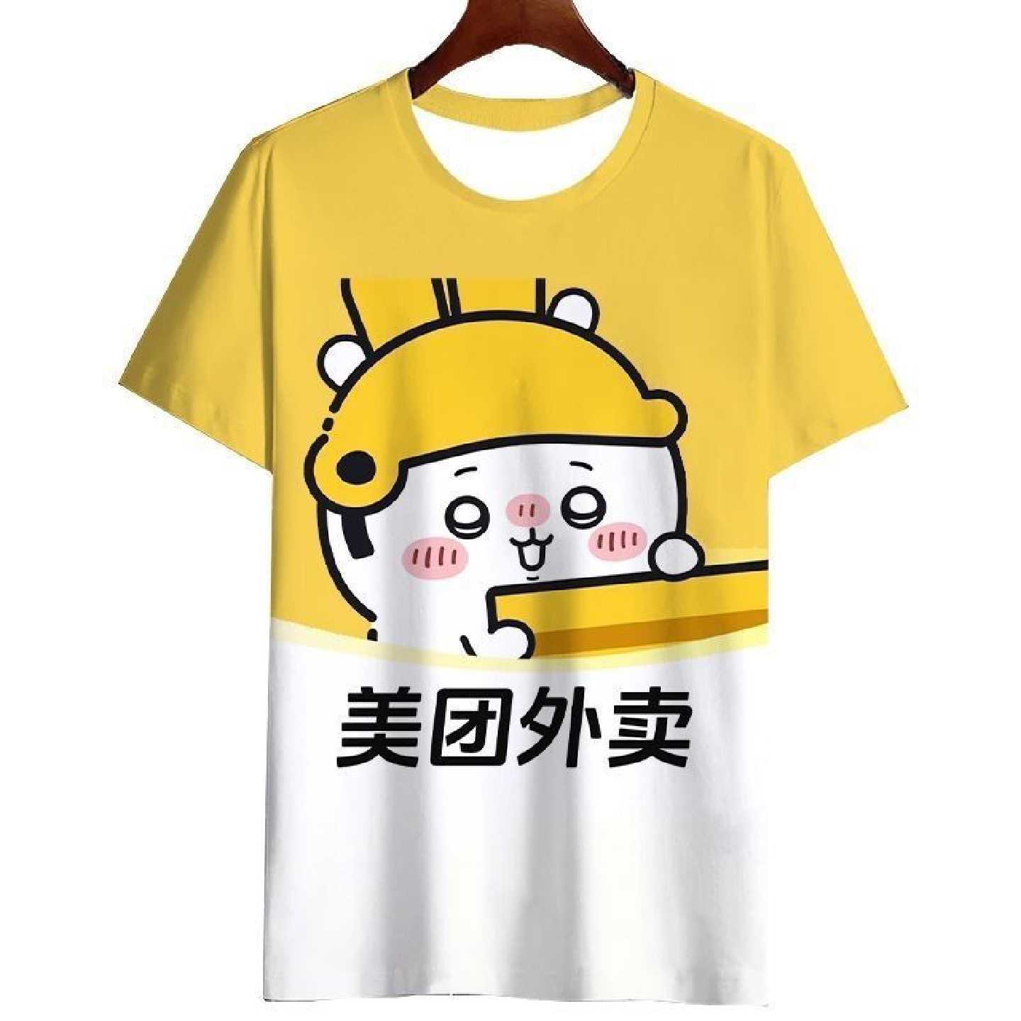 夏季Chiikawa新款图案系列3D数码印花搞怪美团外卖圆领短袖T恤