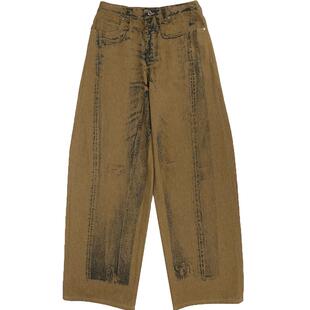 YOUWEI有尾春季错位印花牛仔阔腿裤嘻哈牛仔裤Y5124107