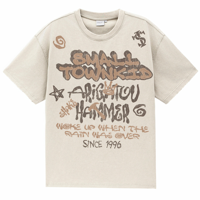 STK SmallTownKid街头涂鸦破坏做旧短袖T恤美式复古字母vintage