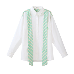 MARDI女款2026春季新款衬衫撞色条纹领结休闲百搭显瘦长袖上衣