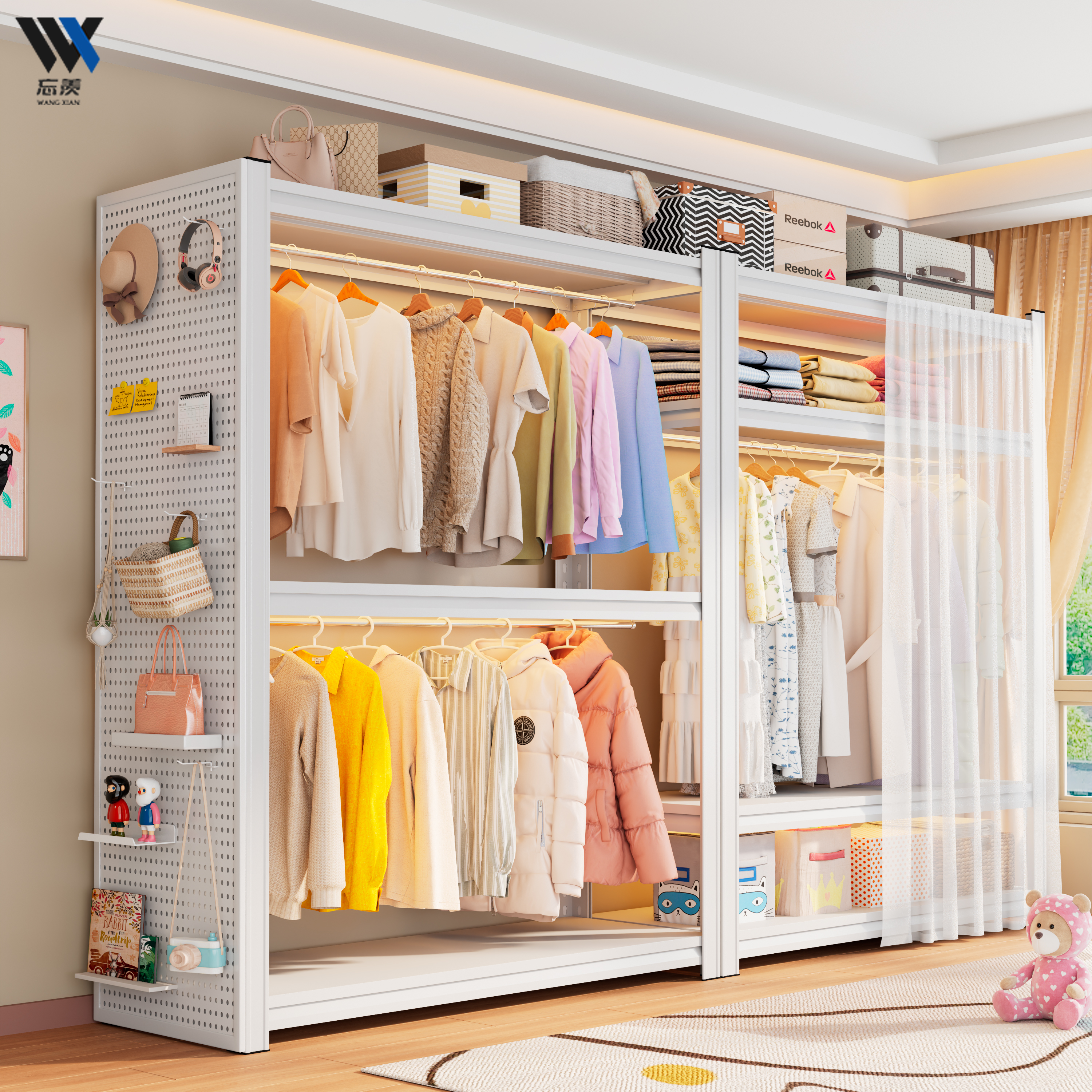 货架衣柜租房衣架衣帽架自由组装钢制落地衣橱简易衣架开放置物架