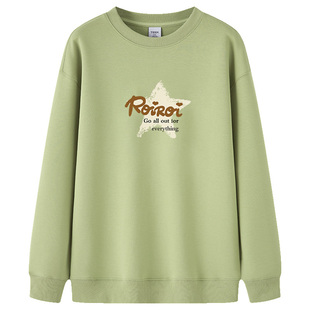 TEEK2026春季新款卫衣男生 草绿色长袖T恤五角星港风大学生上衣服