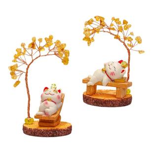 招财猫水晶树桌面小摆件办公室治愈系解压工位好物情绪稳定好物