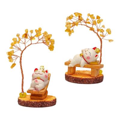 招财猫水晶树工位小摆件解压好物