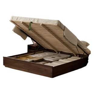 北欧黑胡桃木实木箱体床日式小户型无床头腾空气压储物床樱桃木床