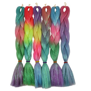 创意混合闪光男女假发非洲脏辫镭射丝彩色高温丝彩色化纤大辫子