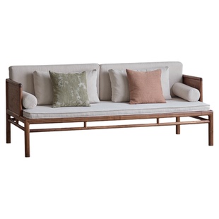 璞木宋式美学沙发黑胡桃木新中式坐卧两用布艺罗汉床客厅红木床榻