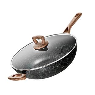 爱仕达麦饭石色不粘锅炒锅家用炒菜锅具28/30/32cm电磁炉燃气通用