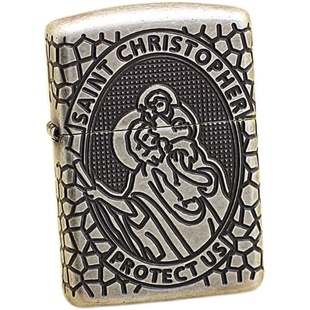 正品zippo打火机盔甲机圣克里斯托弗49160仿古银人物设计礼盒套装
