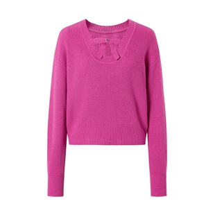 MOISSAC摩萨克冬季绵羊毛蝴蝶结粉翻糖色复古套头毛衫女