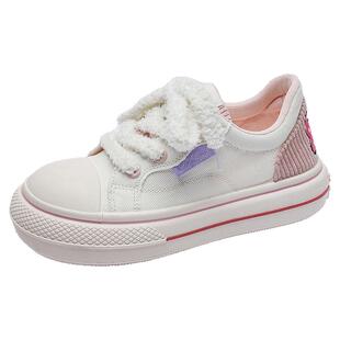 粉色鞋胖胖鞋子面包鞋板鞋女2025夏款透气增高新鞋子帆布鞋豆豆鞋