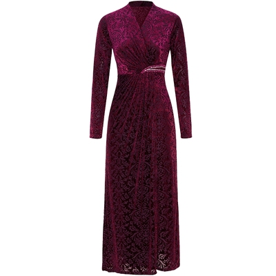 马天奴印花丝绒收腰钉珠连衣裙