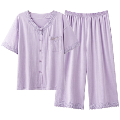妈妈装家居服短袖七分裤宽松亲肤