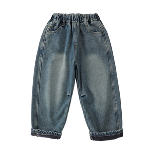 玛米玛卡儿童加绒裤子男童牛仔裤冬季新款款加厚潮流弯刀裤保暖