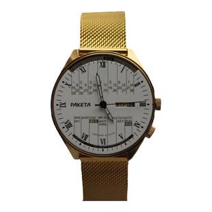 苏联库存男表PAKETA手表火箭万年历双日历手动机械经典复古夜光