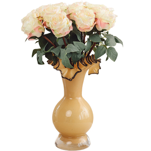 轻奢高端油画玫瑰花仿真花假花摆设客厅餐桌插花卧室干花装饰摆件