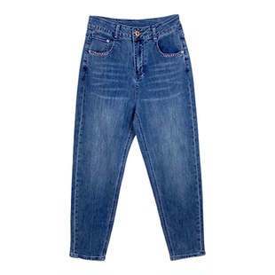 Y062C9918衣莎美诺春秋四面弹宽松高腰显瘦牛仔裤子女哈伦裤梨形