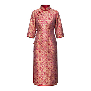 蜀锦秋冬改良旗袍女气质优雅2025年新款喜婆婆婚宴装妈妈婚宴礼服