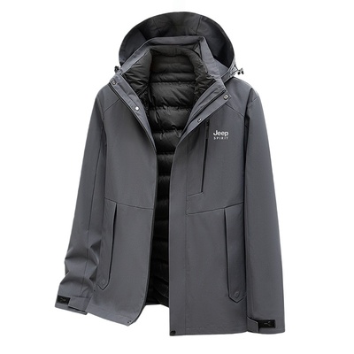 吉普羽绒服冲锋衣男爸爸装三合一
