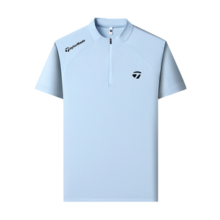 TaylorMade泰勒梅高尔夫夏季男半拉链立领短袖T恤速干透气运动衫