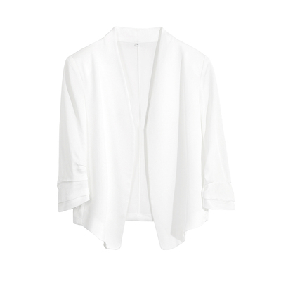 OFFIY无领醋酸七分袖西装小外套