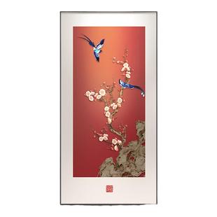 喜气盈门玄关装饰画新中式竖版寓意好花鸟挂画走廊过道高级感壁画