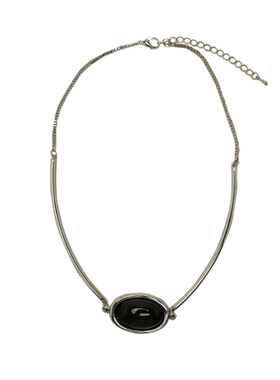 高级感椭圆黑石镶嵌吊坠项链女