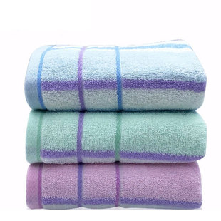 上海钟牌414萃众毛巾彩条全纯棉素色吸水洗脸面巾柔软家用团购