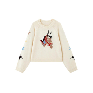 【商场同款】甜美星星马短款针织衫春新款宽松圆领毛衣C2EEG1227