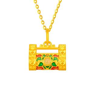 梦金园花朵黄金长命锁吊坠金镶玉锁包繁花似锦和田玉足金挂坠礼物