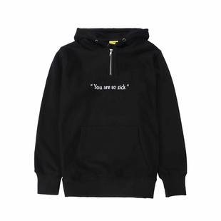 独立因子2025春夏纯棉卫衣男连帽潮流半拉链英文刺绣套头帽衫外套