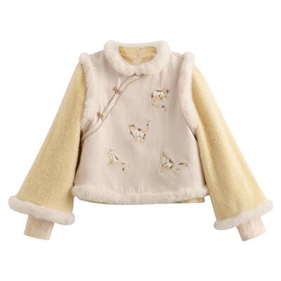 森女部落原创民国风大小姐改良猫咪刺绣加绒套装女新年拜年服冬季