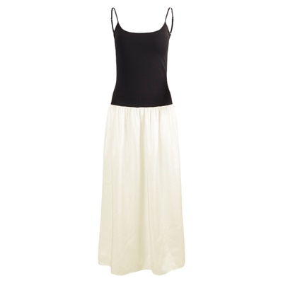 设计感拼接缎面吊带连衣裙A字裙