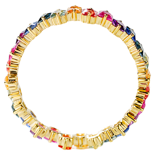 私意珠宝 天然彩宝1.55克拉彩虹蓝宝石戒指18K金时尚小方糖排戒