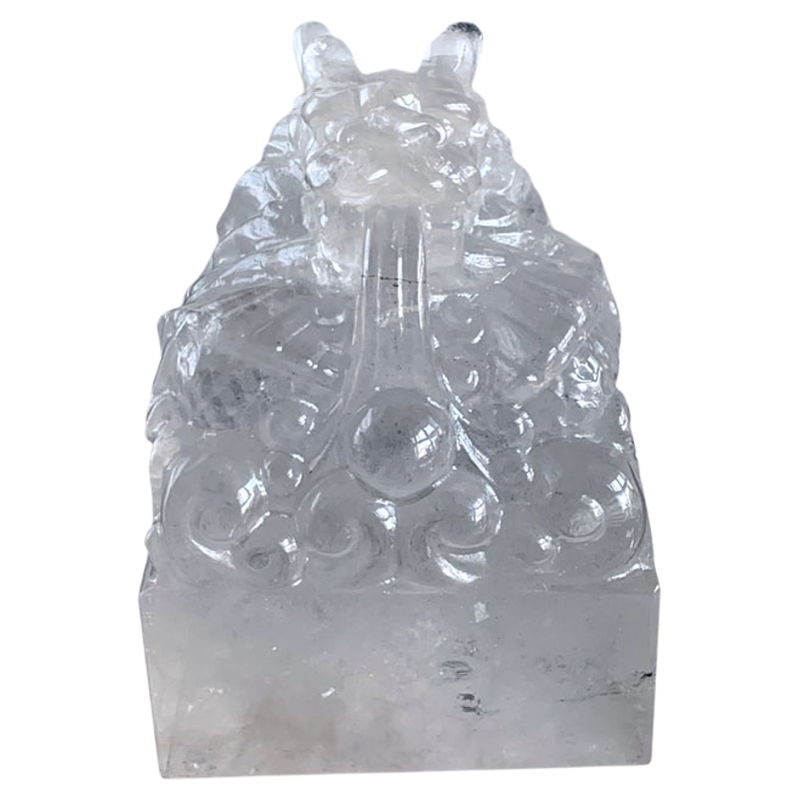 天然白水晶雕刻龙印章龙戏水风水