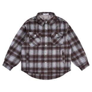 DK童装25秋冬加厚女男童磨毛呢格子衬衫外套儿童中大童休闲上衣潮